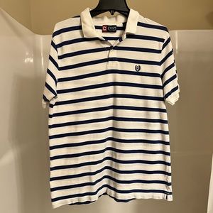 Chaps white and navy striped polo
